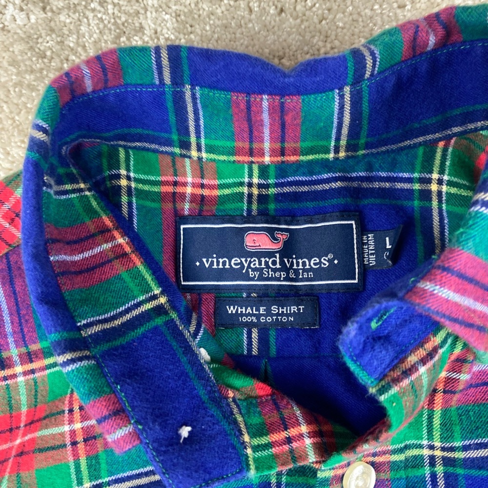 Vineyard Vines Whale Long Sleeve Button Up 100% Cotton Plaid Size L (16)